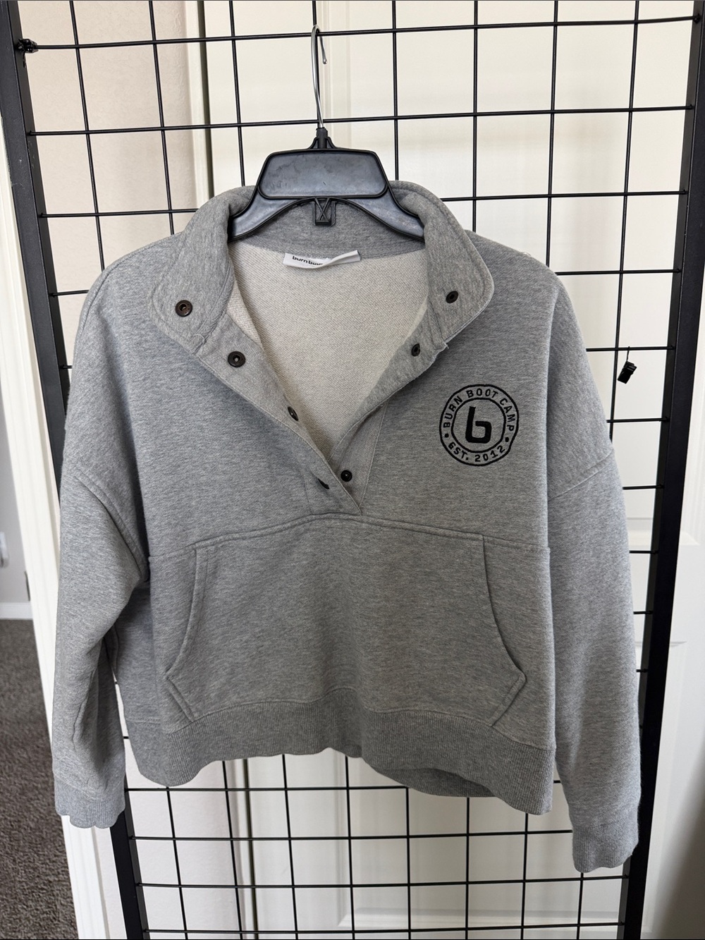 Burn Boot Camp Grey Button-Placket Pullover Sweatshirt